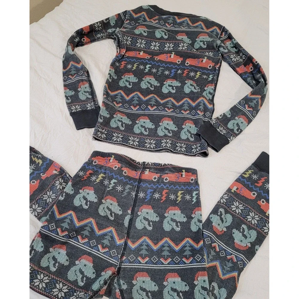 hanna andersson pajamas kids SZ 6-7 holiday dinosaurs‎ top and bottom set